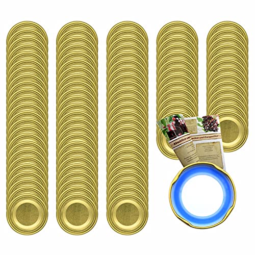 gouveo 100er Set TO 53 Ersatzdeckel Farbe Gold BlueSeal, Twist-Off Deckel, Schraubverschluss, Glasverschluss von gouveo