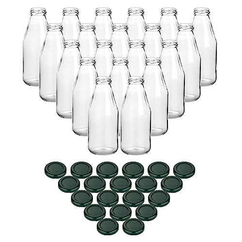 gouveo 20er Set Saftflasche 500 ml mit Schraub-Deckel grün - Kleine Glasflasche 0,5 l mit TO43 Verschluss - Leere Flasche zum Befüllen für Küche und Haushalt von gouveo