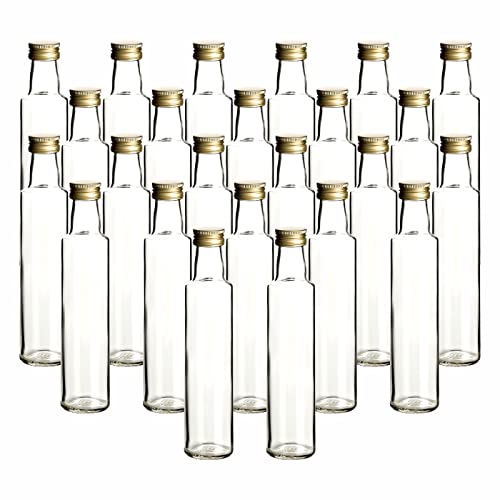 gouveo 24er Set Glasflaschen 250 ml Dorica transparent mit Schraubverschluss goldfarben - Kleine Flasche 0,25 l zum Befüllen - Glasflasche für Likör, Schnaps, Öl, Essig von gouveo