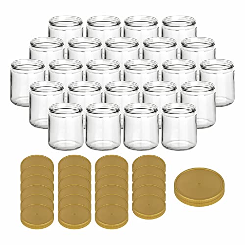 gouveo 24er Set Marmeladengläser 500g “Honig” mit Kunststoff-Deckel goldfarben - Leere Vorratsgläser mit Schraubverschluß für Honig, Konfitüre [Auswahl variiert] von gouveo