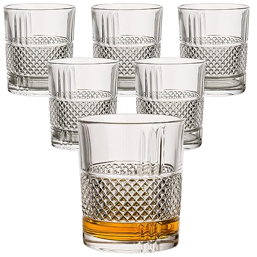 gouveo 6er Set Whisky-Gläser 320 ml Crystal - Whisky-Set Gläser im nostaltigen Design - Trinkgläser für Whisky, Scotch, Cognac, Branntwein - Geschenkset für Männer und Whisky-Liebhaber von gouveo