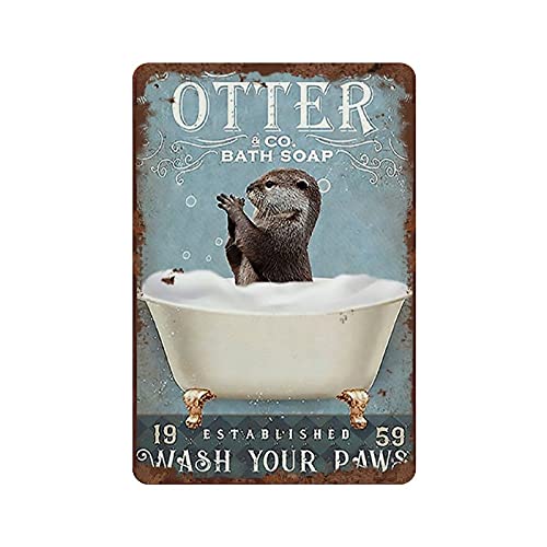 Otter Wash Your Paws Retro Schilder Dekoration Otter Kunst Wandschild Dekor Otter Liebhaber Geschenk Liebe Tier Vintage Blechschild Home Decor Plakette Poster für Zuhause von graman