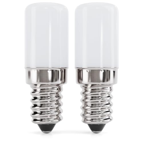 greate. 2x E14 Kühlschranklampe LED 2W - Glühbirne für Nähmaschine, Dunstabzugshaube, Salzsteinlampe, Salzkristalllampe - Kühlschrank Lampe E14 LED Mini mit 135 Lumen, 6000K & 25.000h Leuchtdauer von greate.