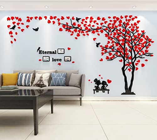 Baum Wandaufkleber Wandtattoo 3D DIY Sticker mit Familie Bilderrahmen Fotorahmen Wandbilder Wandkunst für Wohnzimmer Schlafzimmer Kinderzimmer (Rot Rechts,XL-180 * 350cm) von guangmu