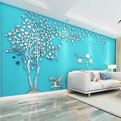 Baum Wandaufkleber Wandtattoo 3D DIY Sticker mit Familie Bilderrahmen Fotorahmen Wandbilder Wandkunst für Wohnzimmer Schlafzimmer Kinderzimmer (Silber Links,L-150 * 300cm) von guangmu