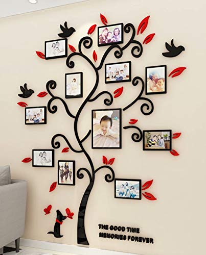 Wandaufkleber Baum Wandtattoo 3D DIY Familie Bilderrahmen Foto Sticker Familie Wandbilder Wandkunst für Hause Wohnzimmer Schlafzimmer (Rot,L-175 * 144cm) von guangmu