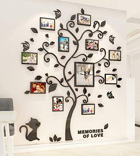Wandaufkleber Baum Wandtattoo 3D DIY Familie Bilderrahmen Foto Sticker Familie Wandbilder Wandkunst für Hause Wohnzimmer Schlafzimmer (Schwarz,XL-190 * 156cm) von guangmu