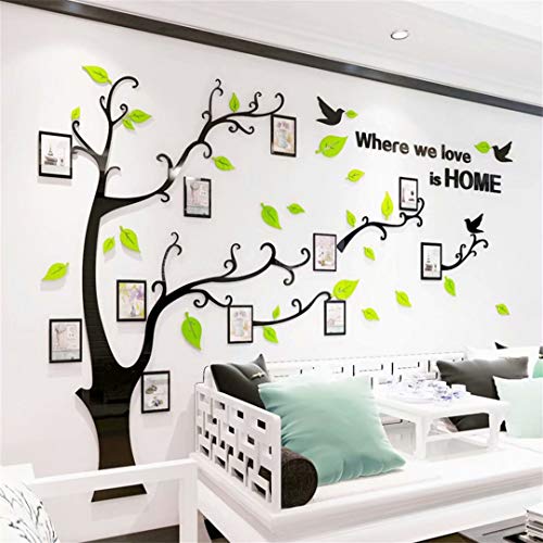 Wandtattoo Baum 3D DIY Wandaufkleber Family Stammbaum Fotowand Baum Wandtattoo Wall Sticker mit Bilderrahmen Foto Wandsticker Wanddeko Deko Wohnzimmer Schlafzimmer (Hellgrun Rechts,XXL) von guangmu