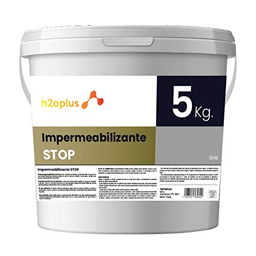 H2OPLUS Wasserdichte Beschichtung STOP 5Kg Grau · Elastische Imprägnierfarbe für Terassen, Balkone · Abdichtung Wasserdicht Aussen · Elastische Imprägnierfarbe für Außenanwendung von h2oplus