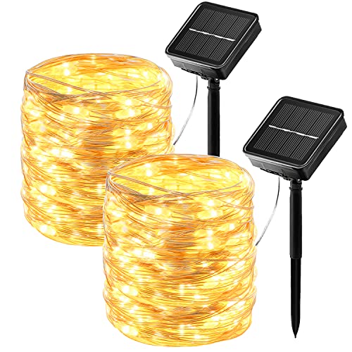 hangyiwei Solar Lichterkette Aussen, 2x26M 240 LED Lichterkette Außen Solar Outdoor, 8 Modi IP65 Wasserdicht KupferDraht Solarlichterkette Wetterfest für Balkon Garten Party Hochzeit (Warmweiß) von hangyiwei