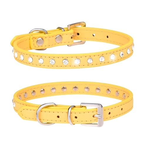 haoyueer Halsband aus Wildleder, glitzernd, elegant, 1 Reihe, glitzernd, mit Strasssteinen besetzt, für kleine Haustiere, Katzen, Hunde, Welpen, Größe M, Gelb von haoyueer