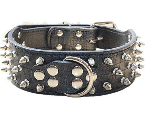 haoyueer Pitbull Hundehalsband, Leder, mit Nieten, 5,1 cm breit, stilvolles Leder-Hundehalsband für mittelgroße und große Hunde, Größe S, Schwarz von haoyueer