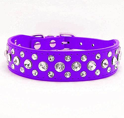 haoyueer Bling Strass PU Leder Kristall Diamant Haustier Hund Katze Welpe Halsband S M L XL (M, Lila) von haoyueer