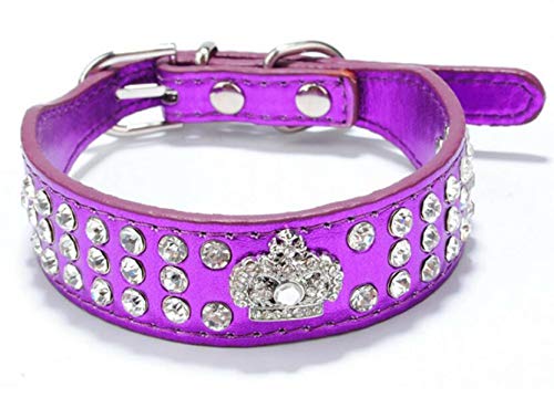 haoyueer Hundehalsband mit Strasssteinen, Krone, Strasssteinen, Schmuck, Kristall, PU-Leder, für Hunde, Katzen, Welpen, Größe M, Violett von haoyueer