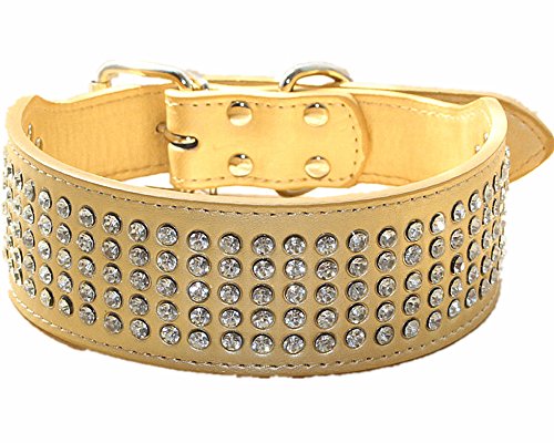 haoyueer Strass-Hundehalsband, 5 cm breit, 5 Reihen, voll funkelnde Kristalldiamanten, schillernd, funkelnd, elegant, schick, PU-Leder, Hundehalsband für mittelgroße und große Hunde (L, Gold) von haoyueer