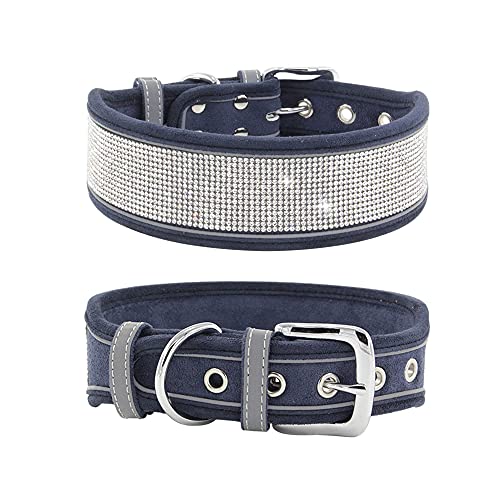 haoyueer Strass-Hundehalsband, glitzernd, weiches Wildleder, reflektierend, großes Hundehalsband, Kristall-Diamant-Halsband für mittelgroße und große Hunde, Größe S: 30,5–38,1 cm, Marineblau von haoyueer
