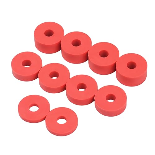 10 mm (M10) SUPER WEICHE Gummi-Abstandshalter/Abstandsscheiben (32 mm Durchmesser), Shore A 38 (10er-Pack), 4 x 15 mm, 4 x 10 mm, 2 x 5 mm – Rot von hawkeng