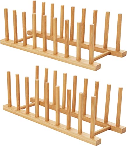 hblife 2 Stück Tellerständer Bambus Abtropfgestell Bambusregal Küche Holz Bambus für Aufbewahrung plateholder von hblife