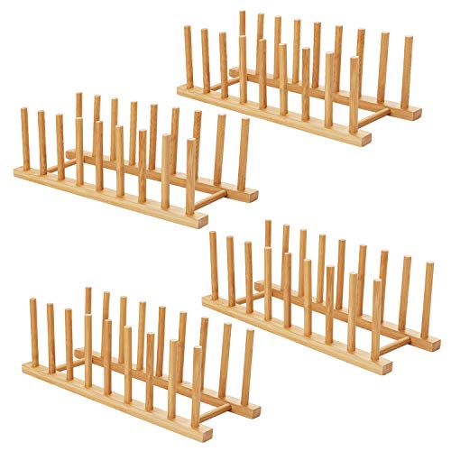 hblife 4 Stück Tellerhalter Bambus Tellerständer Holz Abtropfgestell Bambusregal Küche Holz Bambus für Aufbewahrung Plateholder von hblife