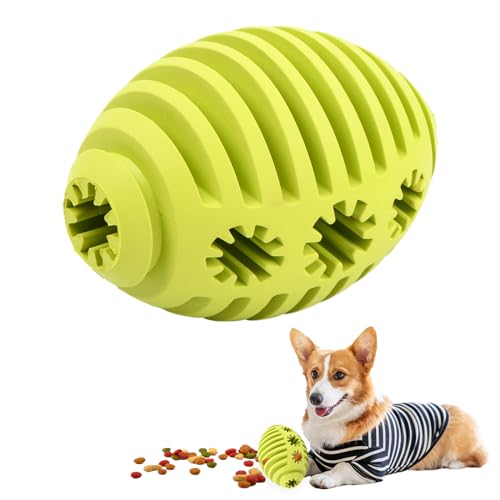 Futterspielzeug Hund Futterball, Snackball, Leckerli Ball, Hundespielzeug Intelligenz Befüllbar aus Naturkautschuk, mit Dental-Zahnpflege für Haustier Hunde IQ Trainingsball Grün Rugby von heavenlife