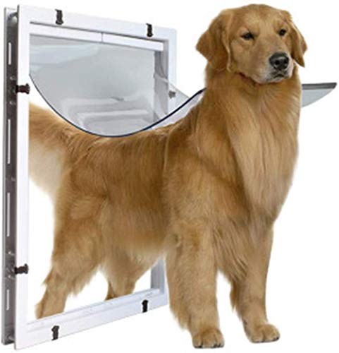 Große Hundetür, extra große Haustür, goldener Haar-Collie, Rottweiler, großer Hund in und aus der Tür, Loch, weiß, 59 43 5 cm von hehe