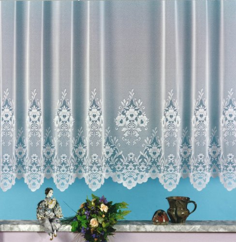 heimtexland Gardine, Vorhang, Store weiß aus hochwertigem Jacquardstore mit transparentem Oberstoff und Kräuselband, H X B 160 X 450 cm Typ10 von heimtexland