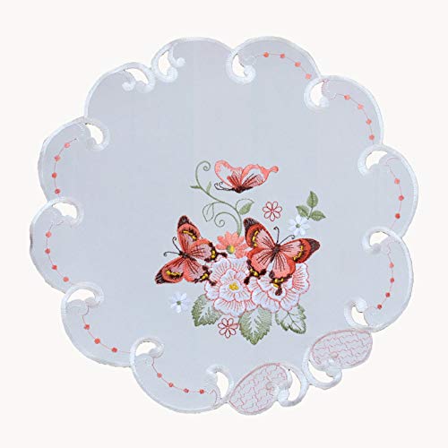 heimtexland ® Deckchen weiß Bestickt Schmetterlinge rosa HxB 40x140 cm Tischdecke Typ612 von heimtexland
