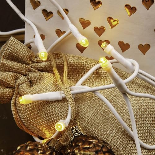 Hellum LED Mini Lichterkette Innen, 10 mini LED Lichter, 135cm beleuchtete Länge, Lichterkette strom mit Stecker, Kabel weiß, als Mini Weihnachtsbaum Lichterkette, 563962 von hellum