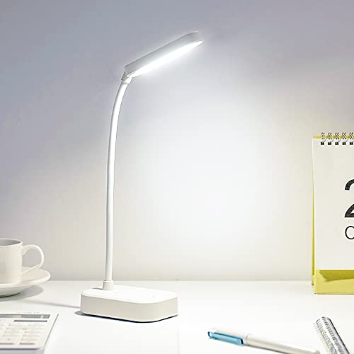 Led lampe batteriebetrieben,Schreibtischlampe led dimmbar,Weiss mit USB,3 Helligkeitsstufen,Augenschutzleuchte,360° drehbares Schwanenhalsrohr,Schreibtischlampe kinder jungen,Leselampe mädchen von hepan block