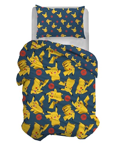 Pokemon Bettwäsche-Set für Einzelbett, Baumwolle, 100% Baumwolle, 155 x 200 cm, Kissenbezug 50 x 80 cm, offizielles Produkt, kein Spannbetttuch von hermet