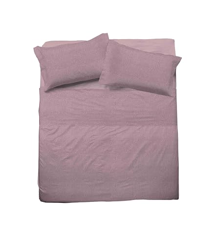 hermet Cristal Bettwäsche-Set für Doppelbett aus Baumwolle, 100% Baumwolle, Bettwäsche-Set für Doppelbett, Spannbettlaken, 2 Kissenbezüge, Rosa von hermet