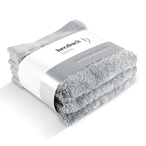 herzbach home Seiftuch 3er Set 30 x 30 cm – Hochwertige, weiche & saugstarke Mini-Handtücher in Premium-Qualität – 100% natürliche Baumwolle (Silbergrau) von herzbach home