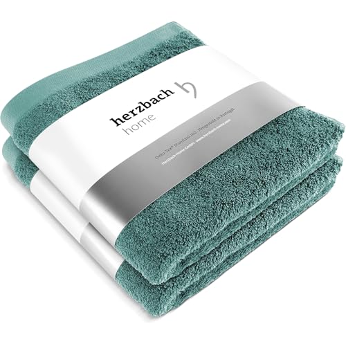 herzbach home Premium Handtücher 50 x 100 cm 2er-Set (Ozeangrün) – Hochwertige, weiche & saugstarke Handtücher in Bester Qualität – 100% natürliche Baumwolle von herzbach home