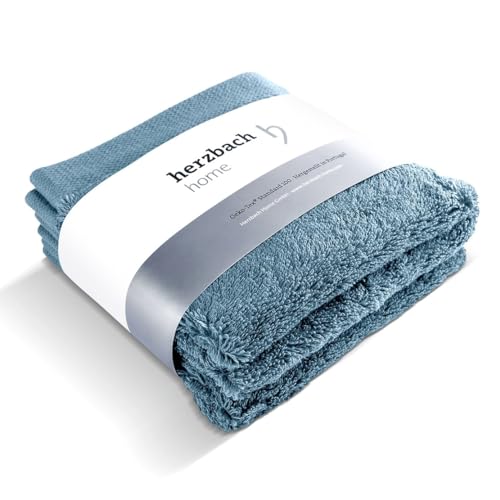 herzbach home Seiftuch 3er Set 30 x 30 cm – Hochwertige, weiche & saugstarke Mini-Handtücher in Premium-Qualität – 100% natürliche Baumwolle (Blau) von herzbach home