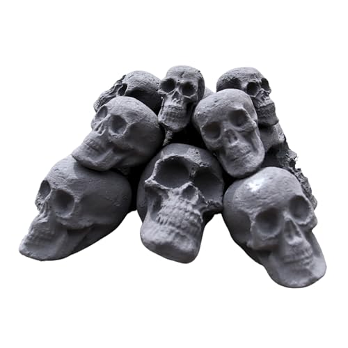 heyfurni Keramikholz Schädel Set, Halloween Schädelholz Deko, feuerfeste Totenkopf Holz für Partys, Ethanol Kamin, Lagerfeuer, Kamine, 10 Stück von heyfurni