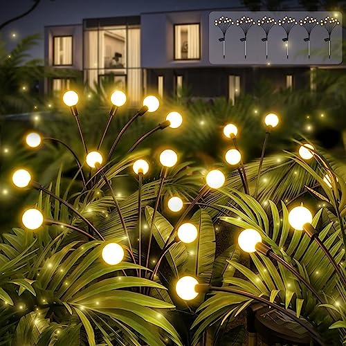 highsam Solarlampen für Außen, 6 Stück 60 LEDs Solar Glühwürmchen Gartenleuchten, IP65 Wasserdicht, 2 leuchtenden Modi Solarleuchten Gartenlichter, Solar Lichter für Yard Walkway Decor (Warme Licht) von highsam