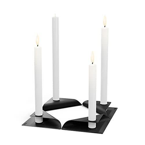 höfats - Square Candle - Kerzenhalter aus Edelstahl für Stabkerze 20-24mm - Kerzenständer in schwarz - 17x9x2,5 cm - 4er Set von höfats