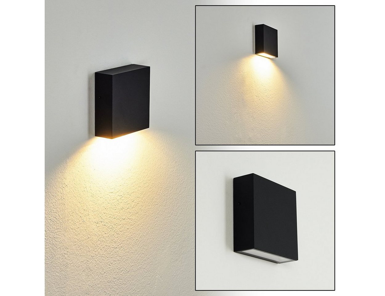 hofstein Außen-Wandleuchte »Meida« LED Außenlampe, Metall, Schwarz, weißer Kunststoffschirm, 4000 Kelvin, eckige Wandlampe mit Lichteffekt, 1xLED 9, 2 Watt, 800 Lumen, IP54 von hofstein