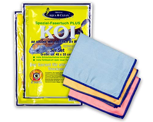 AQUA CLEAN Koi Mikrofaser Tuch Spezialfaser, zum Reinigen Trocknen Polieren, Set 6-teilig (2x 3 Stück), 45x33cm von Aqua Clean