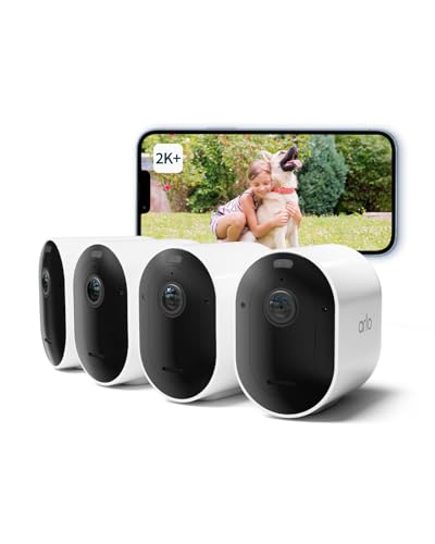 Arlo Pro 5 Überwachungskamera Aussen WLAN, 2K+ HDR Video, Kabelllos, Verbesserte Farbnachtsicht, 160° Blickwinkel, Spotlight, 2-Wege Audio, Alarm Sirene + Arlo Secure Testzeitraum, 4er Set, Weiß von Arlo