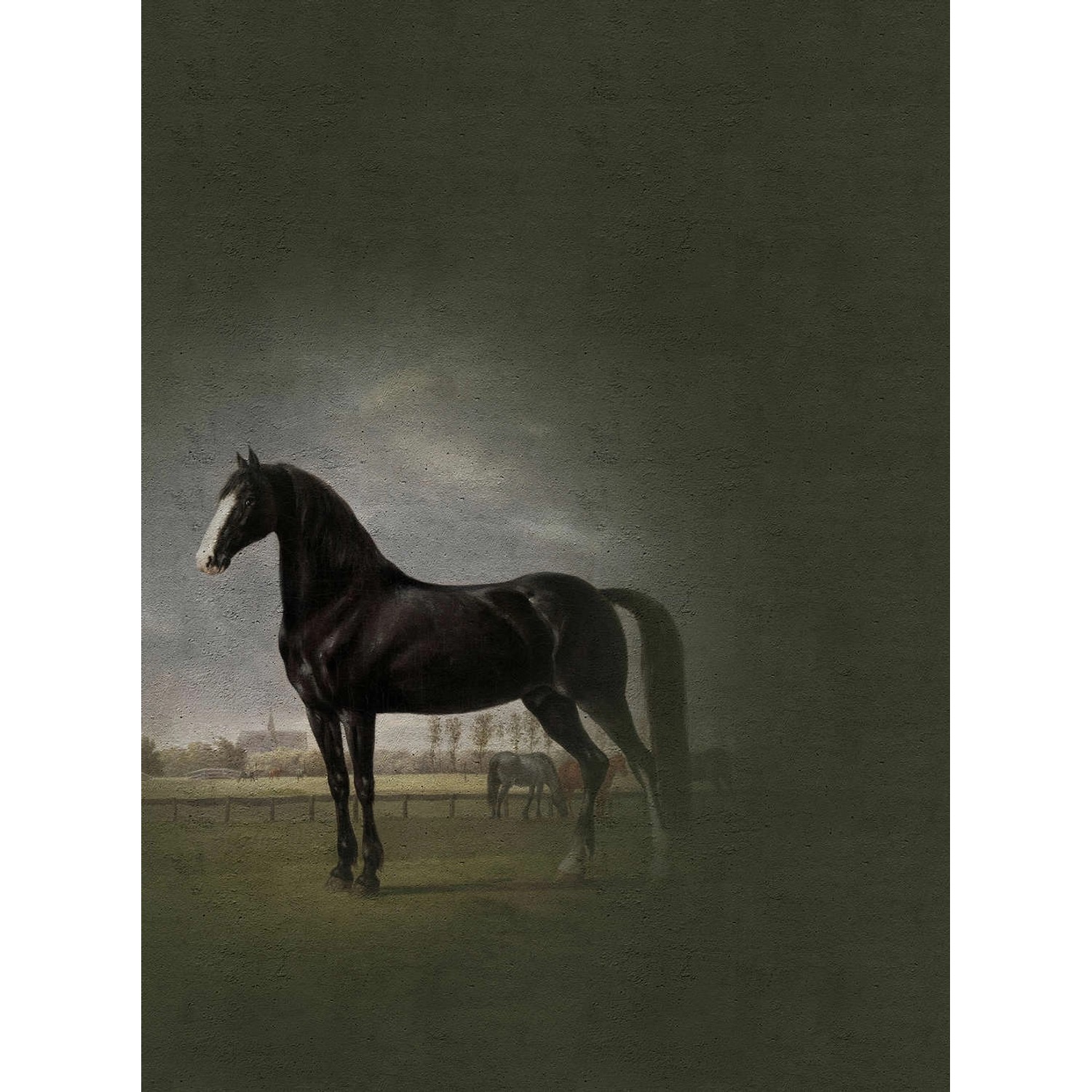 Fototapete Gemälde Fresco Pferd Schwarz Grün 2,00 m x 2,70 m FSC® von -