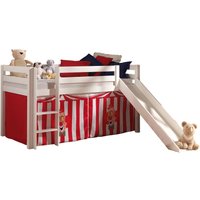 Hochbett Kinderzimmer mit Textils Set Zirkus PINOO-12 in Kiefer massiv weiß lackiert incl. Rutsche, B/H/T: ca. 210/114/218 cm