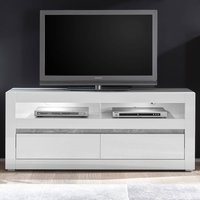 Modernes TV-Lowboard COGO-61 in weiß Hochglanz inkl. LED und Griffmulden in Betonoptik BxHxT: 150x63x42cm