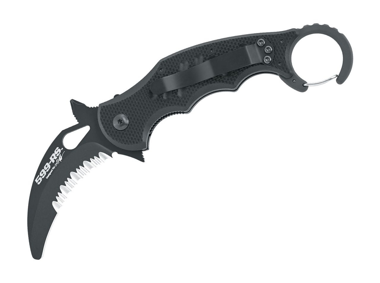 Taschenmesser Rescue Kerambit Black Teilwellenschliff Kreuzschlitz Glasbrecher von Fox Knives