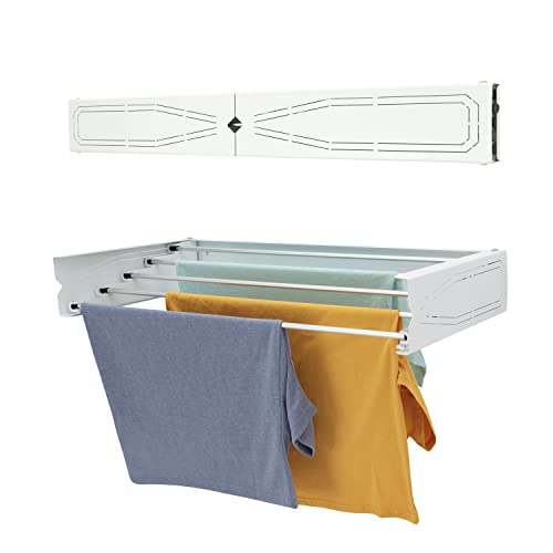 HomeArt Wäscheständer zur Wandmontage, 75 cm, einziehbarer Wäscheständer, faltbarer Wäschetrockner, Innen- und Außenbereich, kompaktes gemustertes Design, 20 kg Tragkraft, Weiß von HomeArt