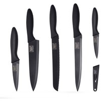 homiez 5-teiliges Messerset ColourCut mit Klingenschutz, Schäl-, Allzweck-, Schinken-, Brot- und Kochmesser, in schwarz von homiez