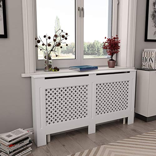 HOMIUSE Heizkörperabdeckung 152x19x81.5 cm Heizkörper Verkleidung Abdeckung Heizkörperverkleidung Modernes Wabenmuster Design Heizung Abdeckung Radiator Cover für Wohnzimmer Weiß MDF von homiuse