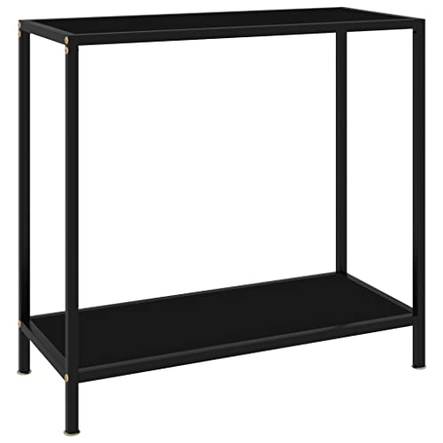 homiuse 80x35x75cm Konsolentisch Schwarz Hartglas Beistelltisch Bartisch Sideboard Wohnzimmer Regal Schwarz Beistelltisch Schwarz Metallregal Schwarz Konsolentisch Schwarz 2-lagiges Regal von homiuse