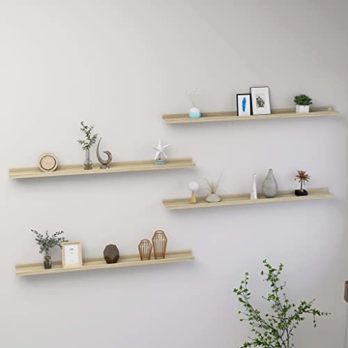 homiuse Wandregal 4 STK. Sonoma-Eiche Wandregal Holz Wand BüCherregal Wandregal KüChe KüChenregal Wand Regale FüR WäNde Wandregal Kinderzimmer Wandboard Wall Shelf Bookshelf 100x9x3 cm von homiuse