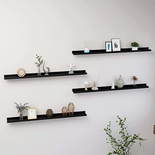 homiuse Wandregal Schwarz 4 STK. Wandregal Holz Wand BüCherregal Wandregal KüChe KüChenregal Wand Regale FüR WäNde Wandregal Kinderzimmer Wandboard Wall Shelf Bookshelf 100x9x3 cm von homiuse